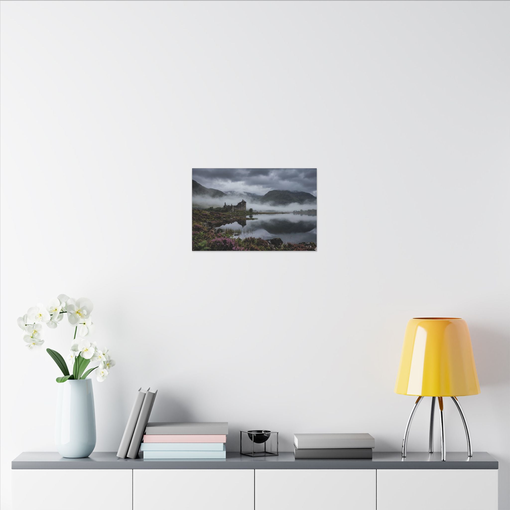 Scottish Castle Canvas Wall Art - Misty Highland Print, Medieval Ruins, Celtic Decor, Stretched Canvas