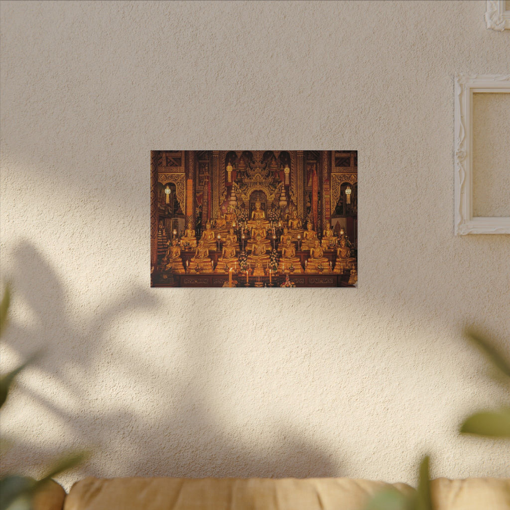 Thai Buddha Temple Canvas Wall Art - Golden Shrine Print, Bangkok Art, Southeast Asia Decor, Stretched Canvas