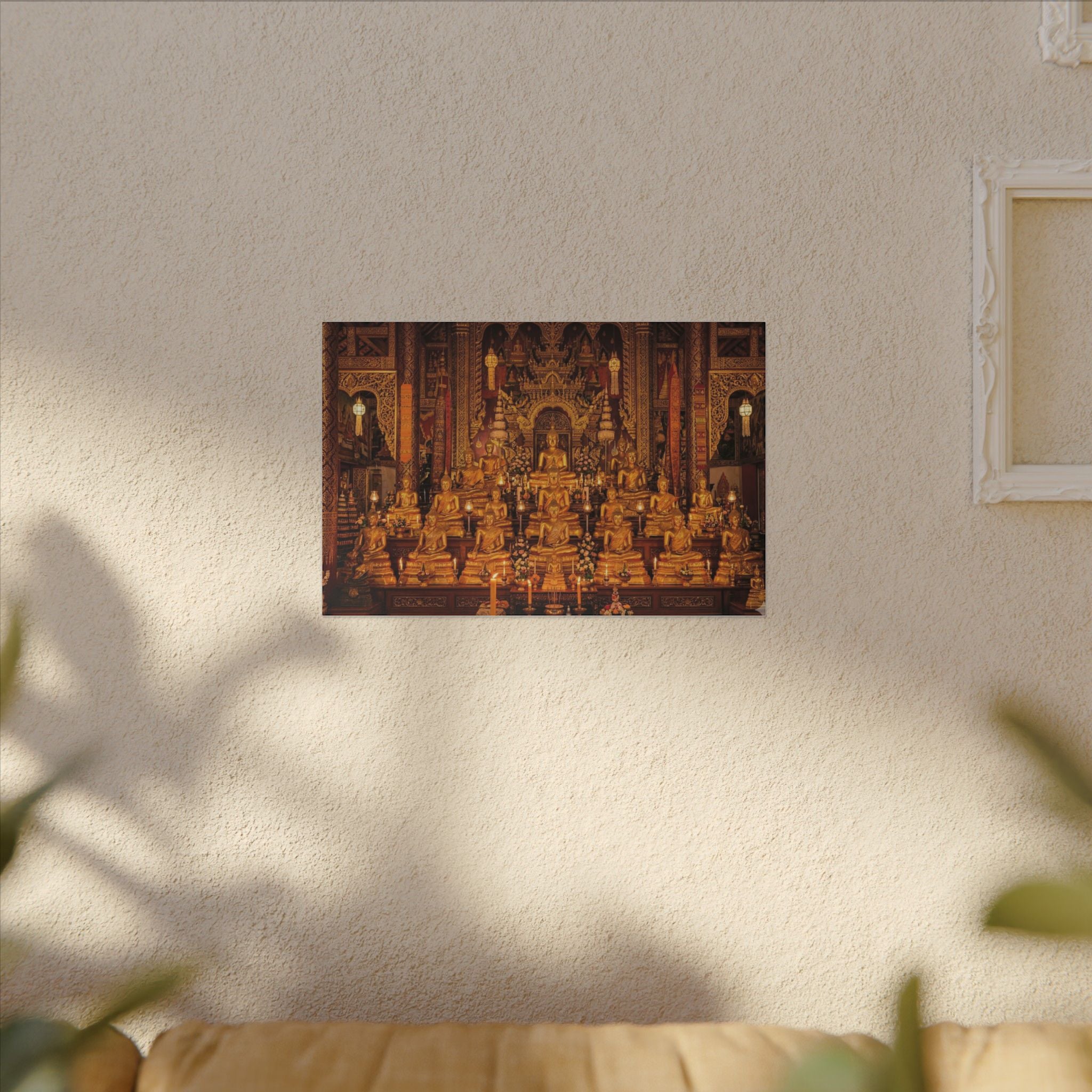 Thai Buddha Temple Canvas Wall Art - Golden Shrine Print, Bangkok Art, Southeast Asia Decor, Stretched Canvas