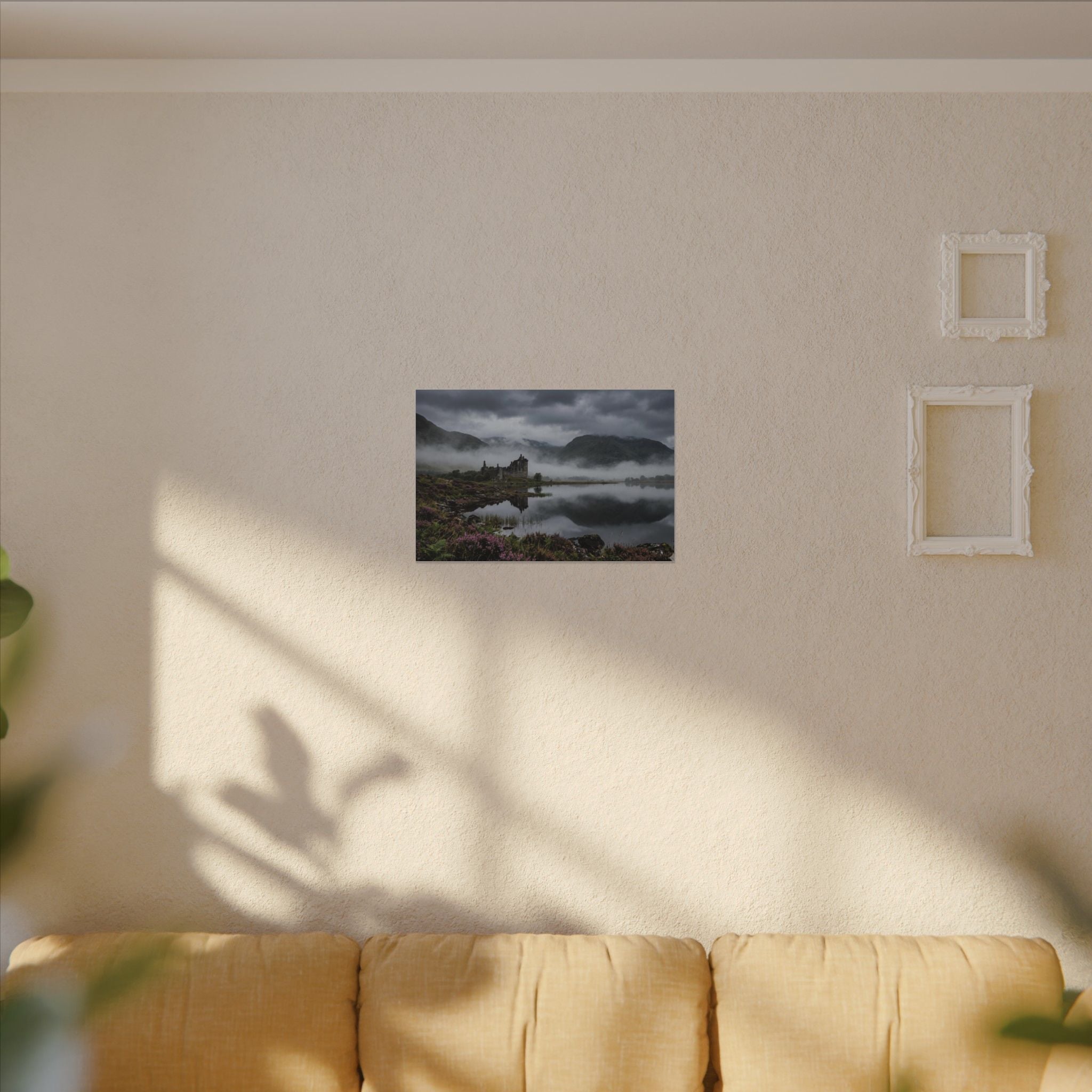 Scottish Castle Canvas Wall Art - Misty Highland Print, Medieval Ruins, Celtic Decor, Stretched Canvas
