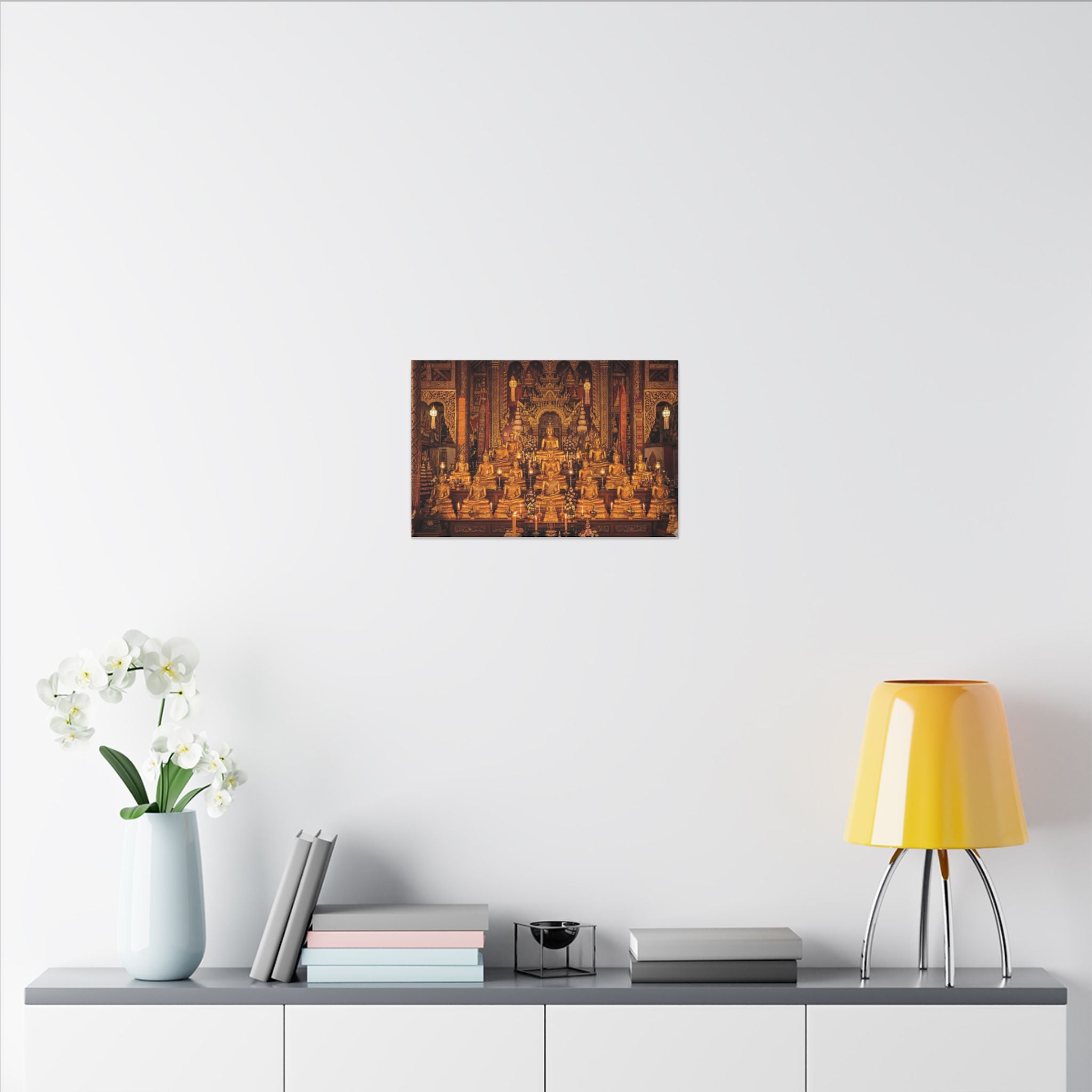 Thai Buddha Temple Canvas Wall Art - Golden Shrine Print, Bangkok Art, Southeast Asia Decor, Stretched Canvas