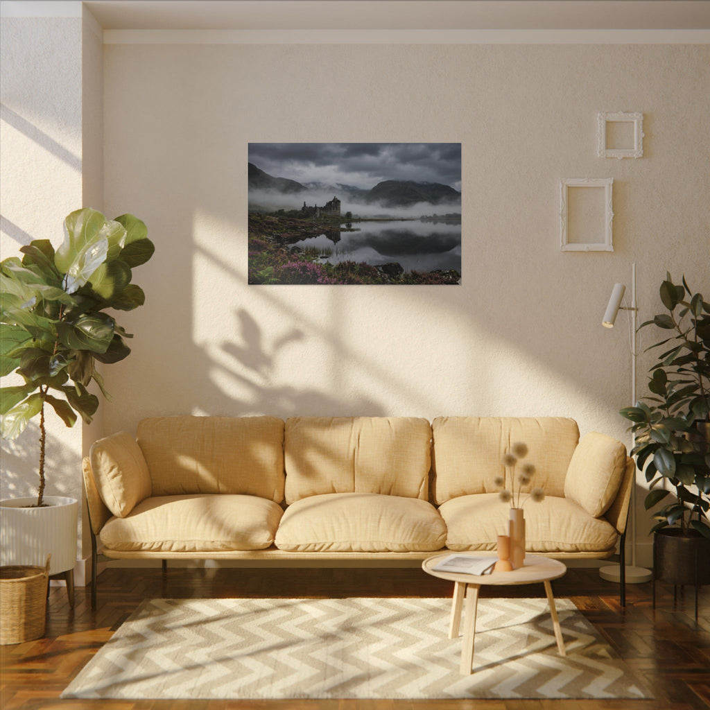 Scottish Castle Canvas Wall Art - Misty Highland Print, Medieval Ruins, Celtic Decor, Stretched Canvas