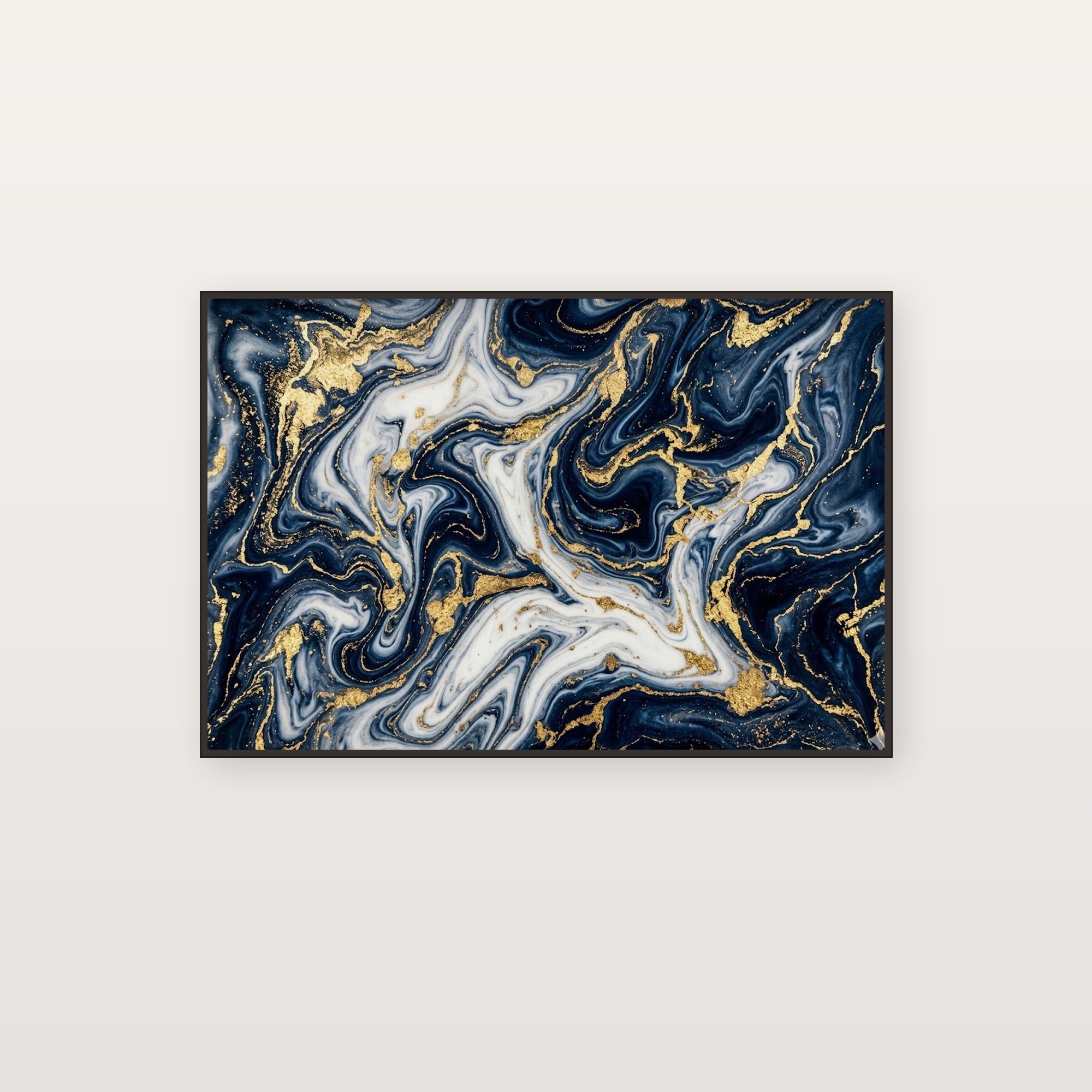 Abstract Gold Marble Canvas Wall Art - Navy Blue Fluid Art Print, Modern Luxury Decor, Stretched Canvas — abstract gold marble canvas print