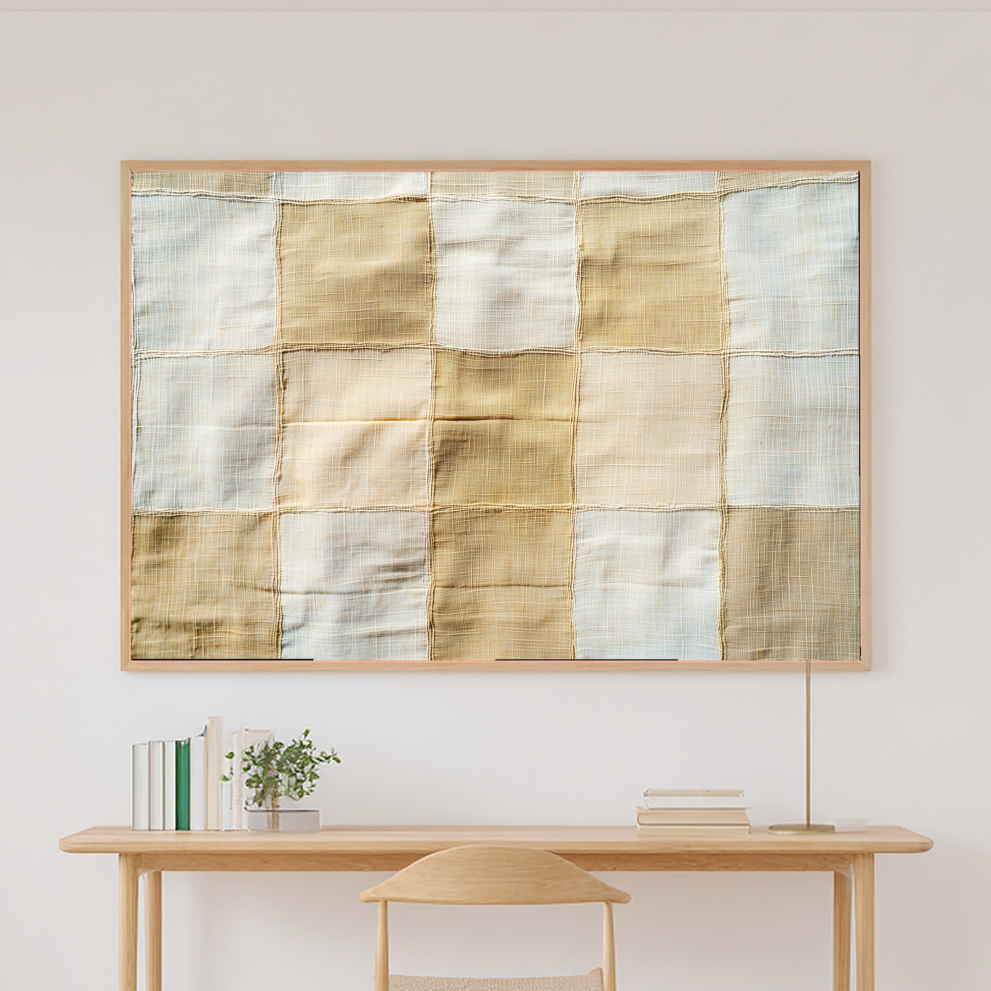 Abstract Khaki Linen Grid Fine Art Canvas, Warm Earth-Tone Abstract, Modern Living Room Wall Decor, Birthday Gift for Her — abstract-khaki-linen-grid-canvas-print.jpg