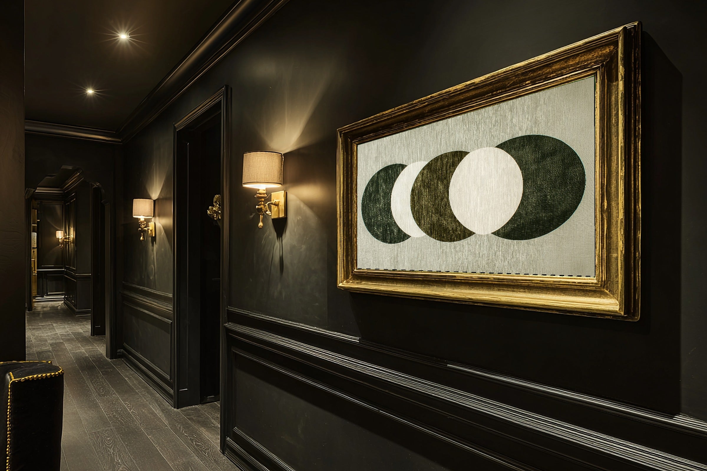 Abstract Muted Olive Half Moons Museum-Quality Canvas, Warm Earth-Tone Abstract, Modern Living Room Wall Decor, Gift for Creatives — abstract-muted-olive-half-moons-hallway-wall-art.jpg
