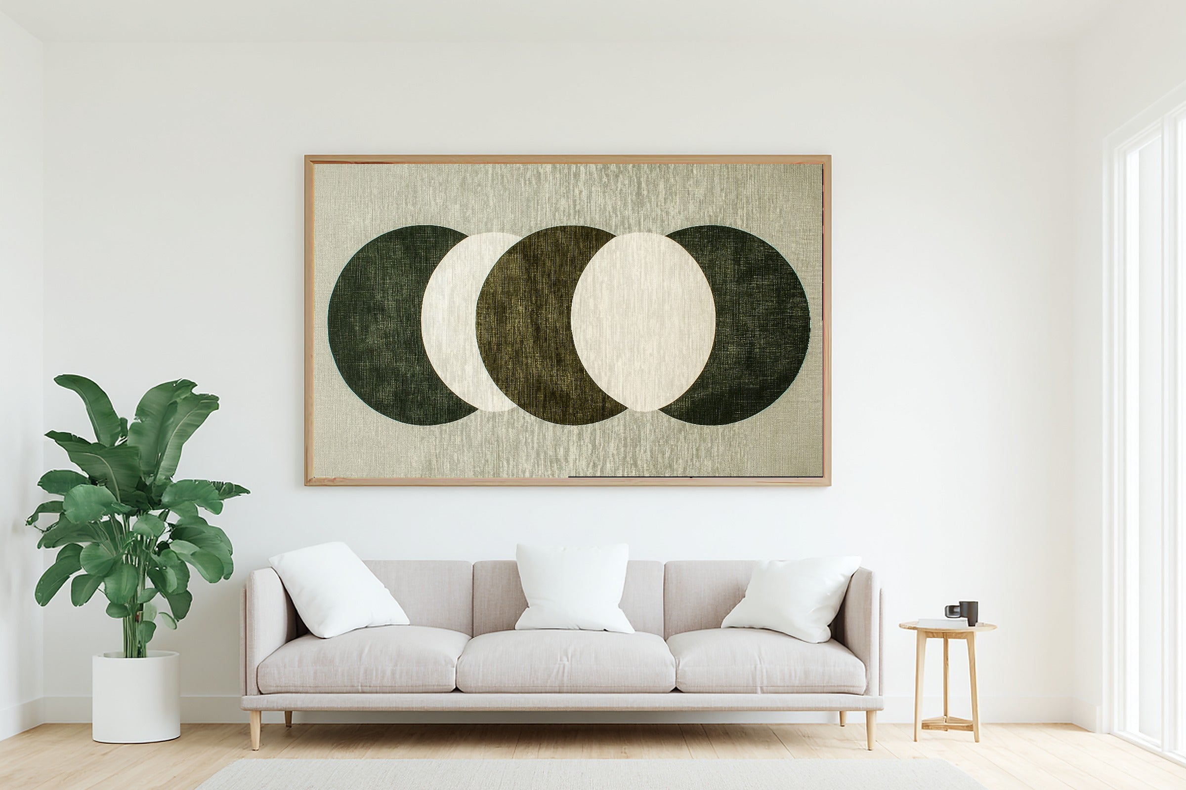 Abstract Muted Olive Half Moons Museum-Quality Canvas, Warm Earth-Tone Abstract, Modern Living Room Wall Decor, Gift for Creatives — abstract-muted-olive-half-moons-living-room-wall-art.jpg