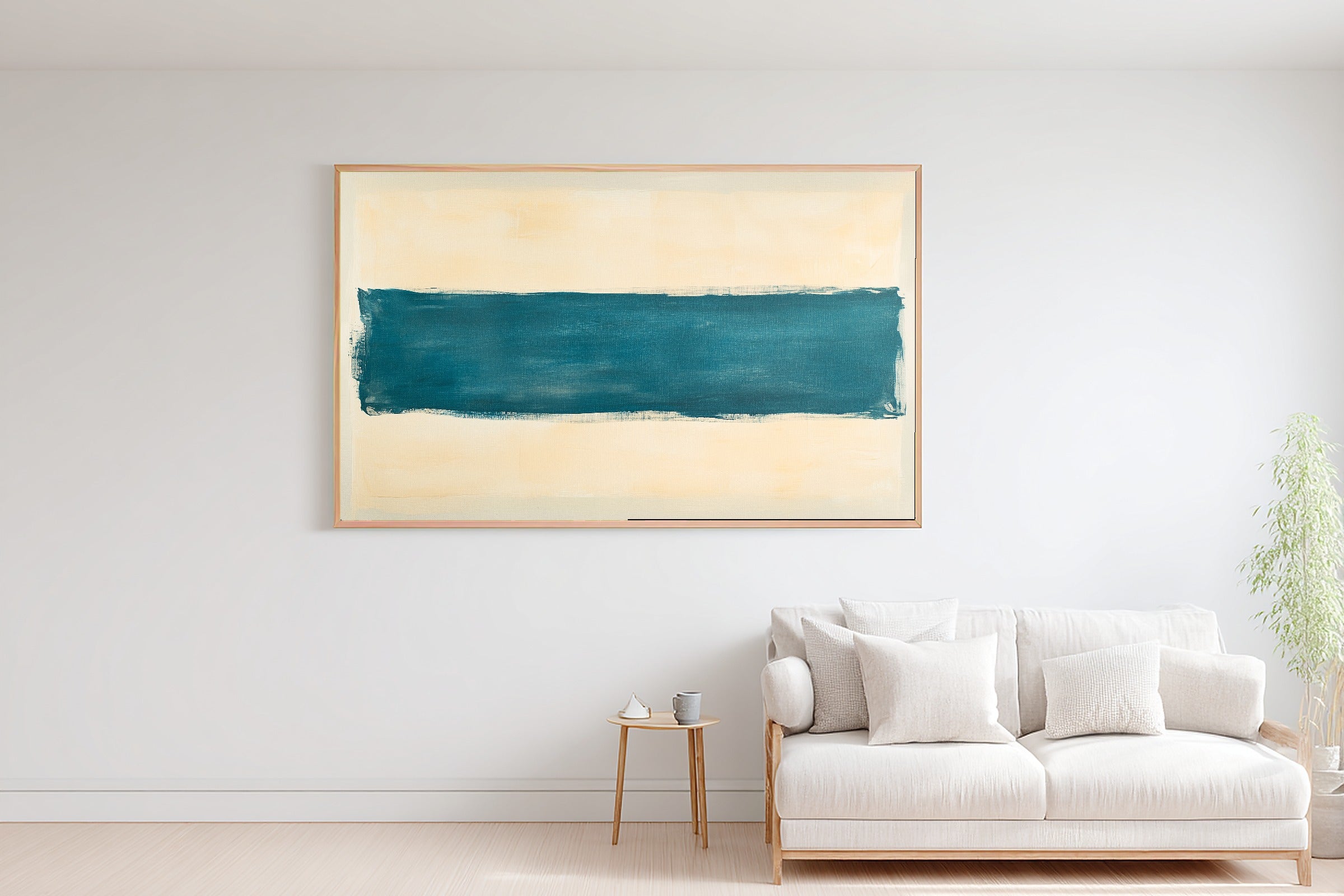 Abstract Patina Blue Horizon Brushstroke Fine Art Canvas, Muted Warm Neutrals, Entryway Focal Point, Premium Canvas, Mother's Day Gift Idea — abstract-patina-blue-horizon-brushstroke-bedroom-wall-art.jpg