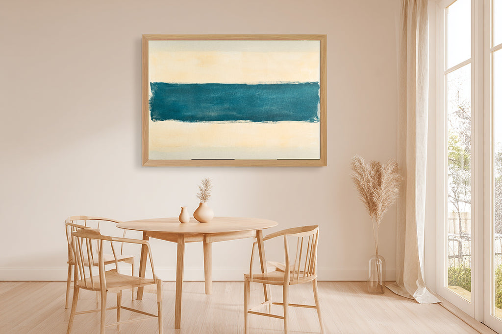 Abstract Patina Blue Horizon Brushstroke Fine Art Canvas, Muted Warm Neutrals, Entryway Focal Point, Premium Canvas, Mother's Day Gift Idea — abstract-patina-blue-horizon-brushstroke-dining-room-wall-art.jpg