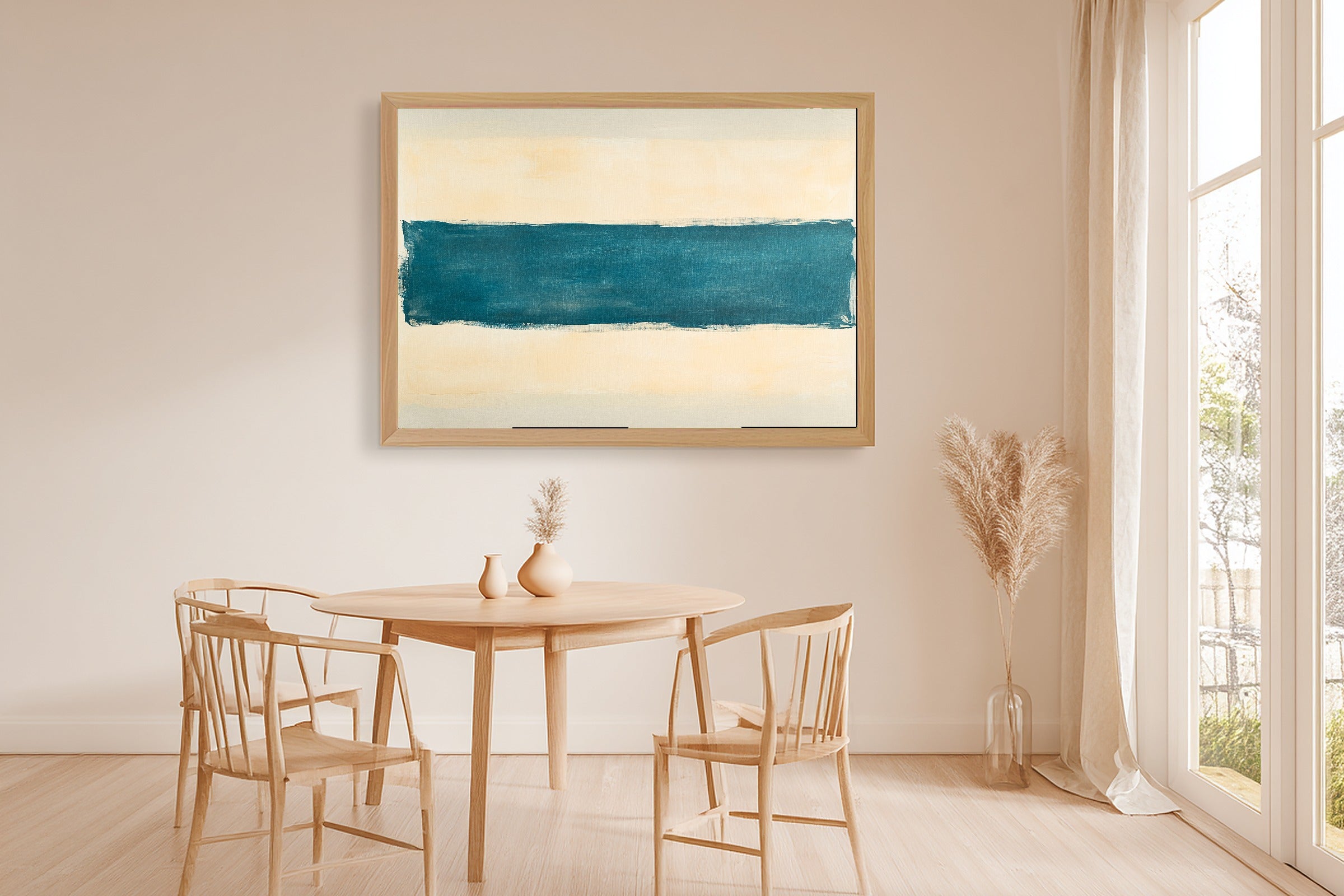 Abstract Patina Blue Horizon Brushstroke Fine Art Canvas, Muted Warm Neutrals, Entryway Focal Point, Premium Canvas, Mother's Day Gift Idea — abstract-patina-blue-horizon-brushstroke-dining-room-wall-art.jpg