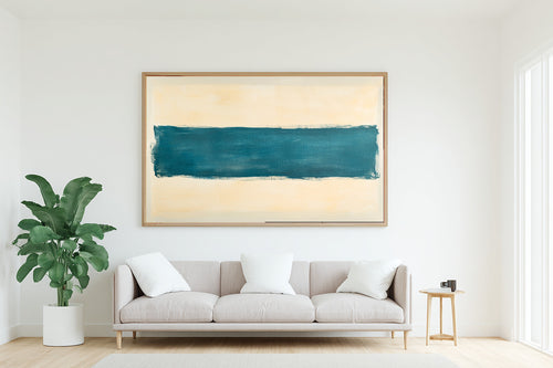 Abstract Patina Blue Horizon Brushstroke Fine Art Canvas, Muted Warm Neutrals, Entryway Focal Point, Premium Canvas, Mother's Day Gift Idea — abstract-patina-blue-horizon-brushstroke-living-room-wall-art.jpg