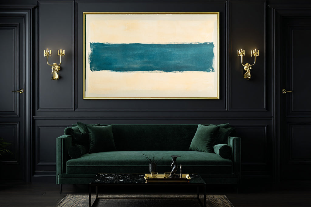 Abstract Patina Blue Horizon Brushstroke Fine Art Canvas, Muted Warm Neutrals, Entryway Focal Point, Premium Canvas, Mother's Day Gift Idea — abstract-patina-blue-horizon-brushstroke-office-wall-art.jpg