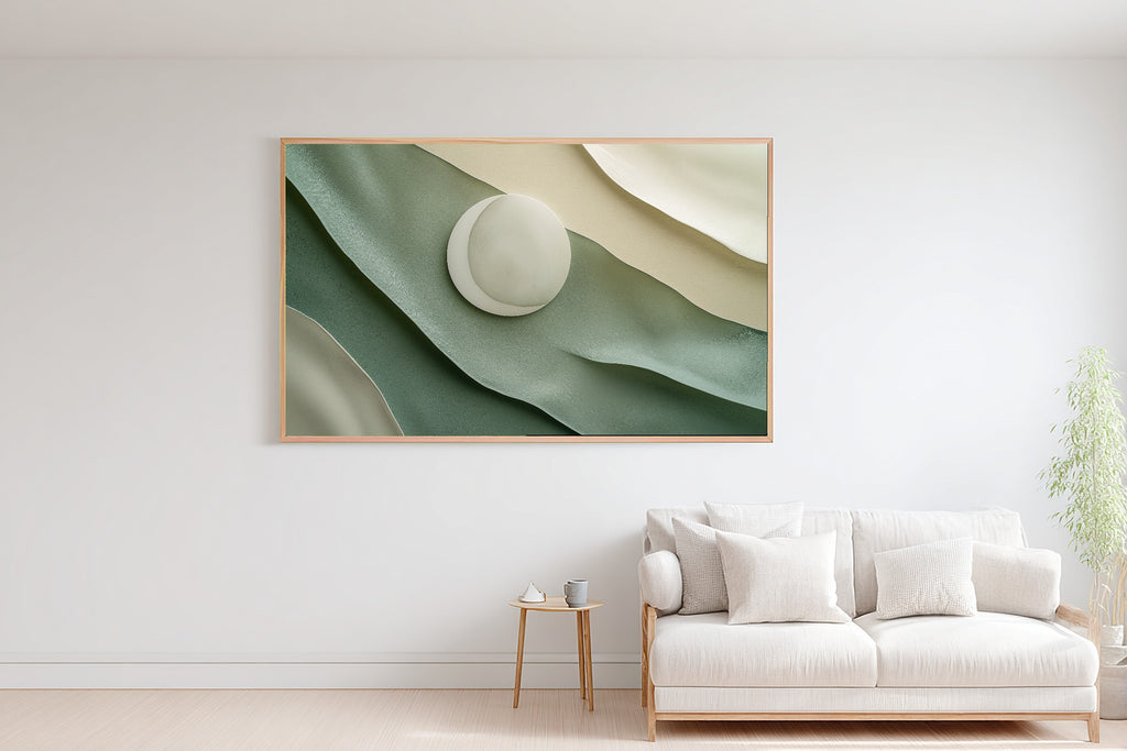 Abstract Sage Moonscape Layers Stretched Canvas Print, Warm Earth-Tone Abstract Print, Modern Living Room Inspiration, Gift for Home Owners — abstract-sage-moonscape-layers-bedroom-wall-art.jpg