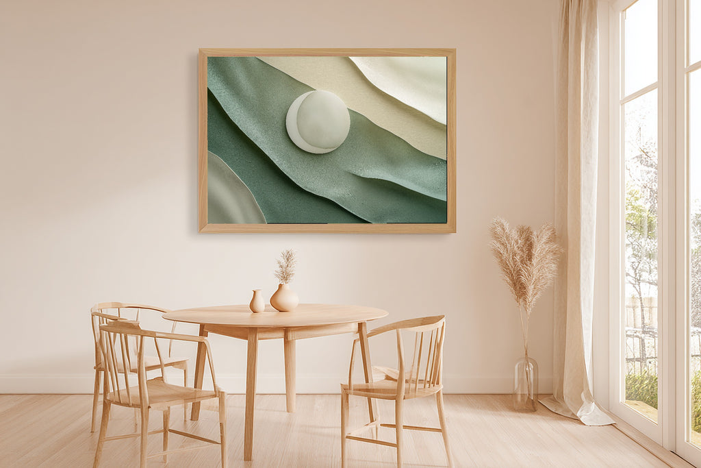 Abstract Sage Moonscape Layers Stretched Canvas Print, Warm Earth-Tone Abstract Print, Modern Living Room Inspiration, Gift for Home Owners — abstract-sage-moonscape-layers-dining-room-wall-art.jpg