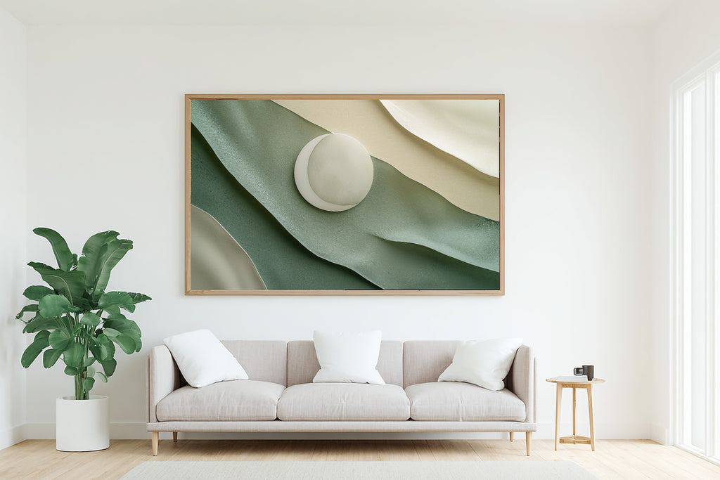 Abstract Sage Moonscape Layers Stretched Canvas Print, Warm Earth-Tone Abstract Print, Modern Living Room Inspiration, Gift for Home Owners — abstract-sage-moonscape-layers-living-room-wall-art.jpg