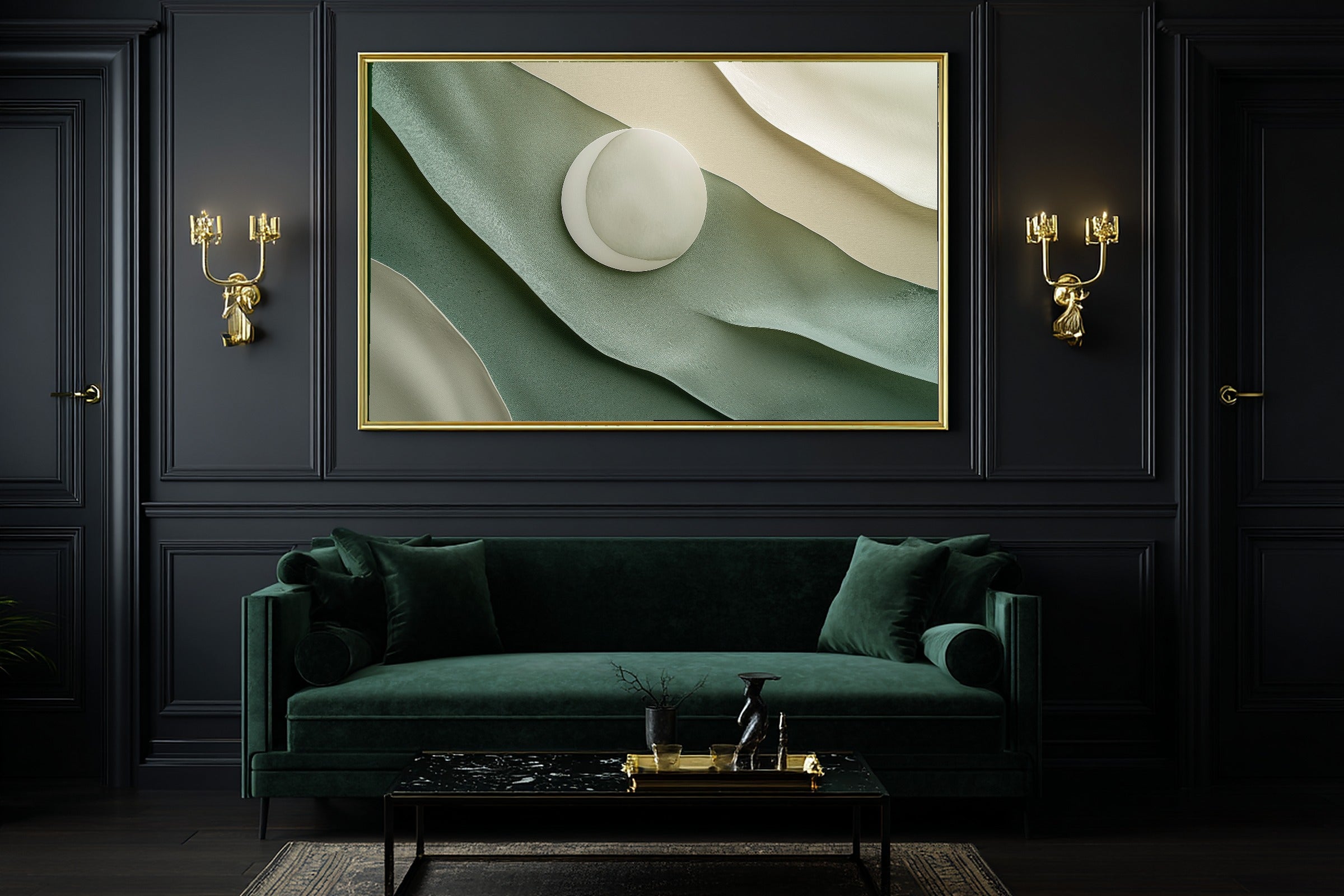 Abstract Sage Moonscape Layers Stretched Canvas Print, Warm Earth-Tone Abstract Print, Modern Living Room Inspiration, Gift for Home Owners — abstract-sage-moonscape-layers-office-wall-art.jpg
