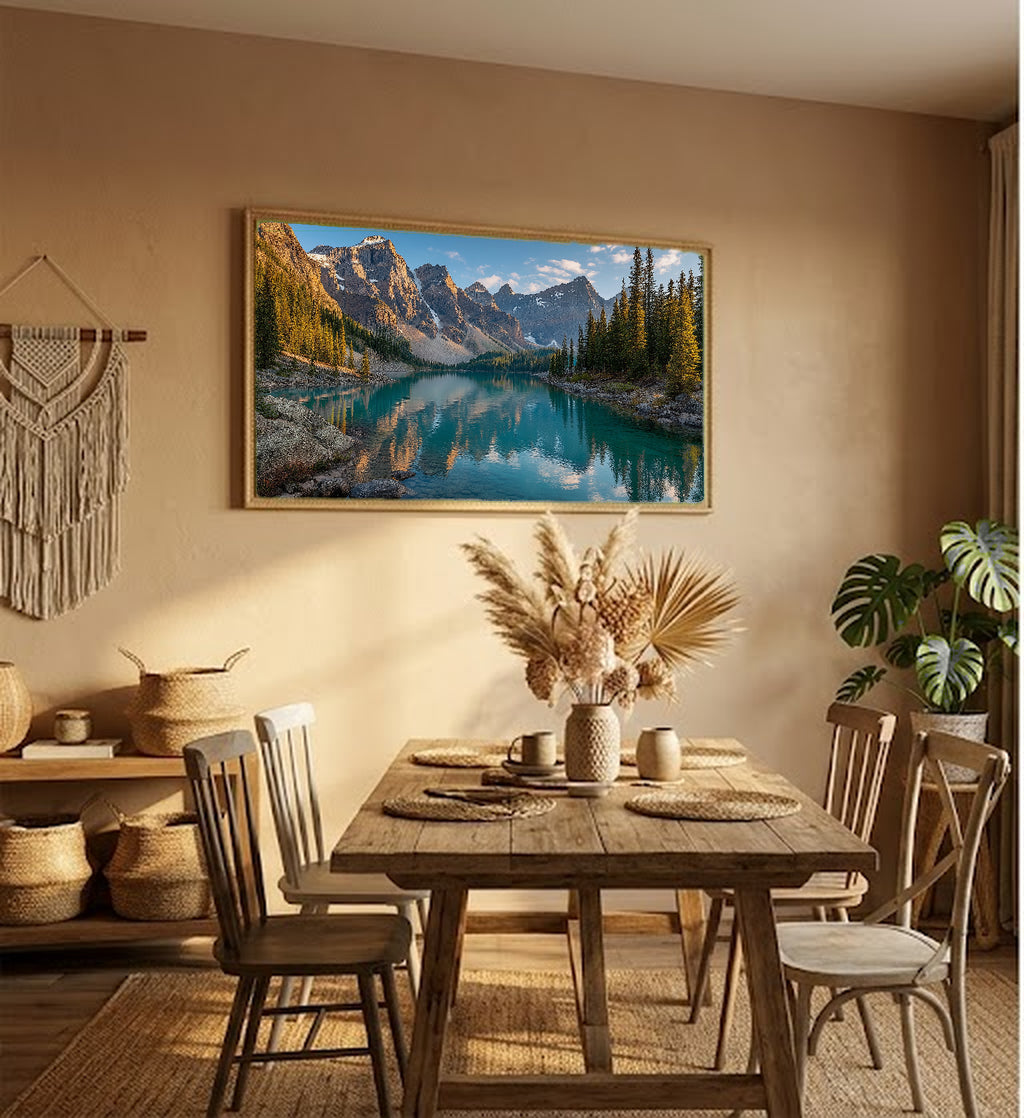 Abstract Sunset Canvas Wall Art - Orange Wave Print, Modern Art, Contemporary Decor, Stretched Canvas — abstract sunset waves hallway wall art