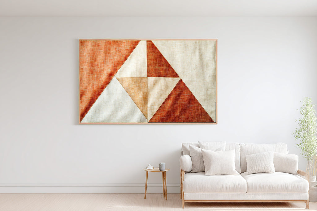 Abstract Terracotta Triangles Wall Art Canvas, Minimalist Abstract Print Wall Art, Above-the-Entryway Decor, Thoughtful Housewarming Gift — abstract-terracotta-triangles-bedroom-wall-art.jpg
