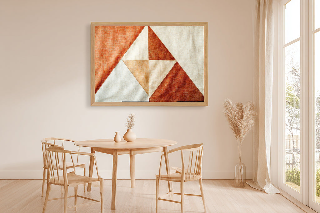 Abstract Terracotta Triangles Wall Art Canvas, Minimalist Abstract Print Wall Art, Above-the-Entryway Decor, Thoughtful Housewarming Gift — abstract-terracotta-triangles-dining-room-wall-art.jpg