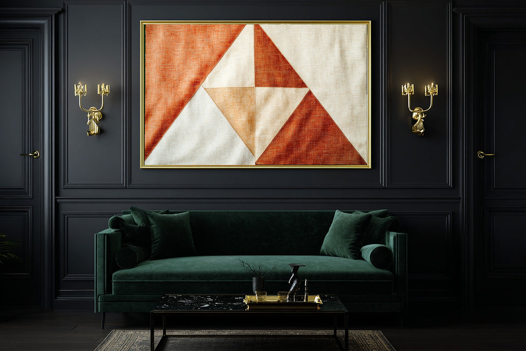 Abstract Terracotta Triangles Wall Art Canvas, Minimalist Abstract Print Wall Art, Above-the-Entryway Decor, Thoughtful Housewarming Gift — abstract-terracotta-triangles-office-wall-art.jpg