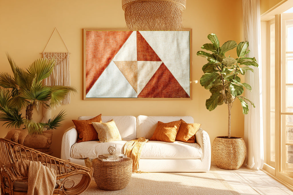 Abstract Terracotta Triangles Wall Art Canvas, Minimalist Abstract Print Wall Art, Above-the-Entryway Decor, Thoughtful Housewarming Gift — abstract-terracotta-triangles-room-5-wall-art.jpg
