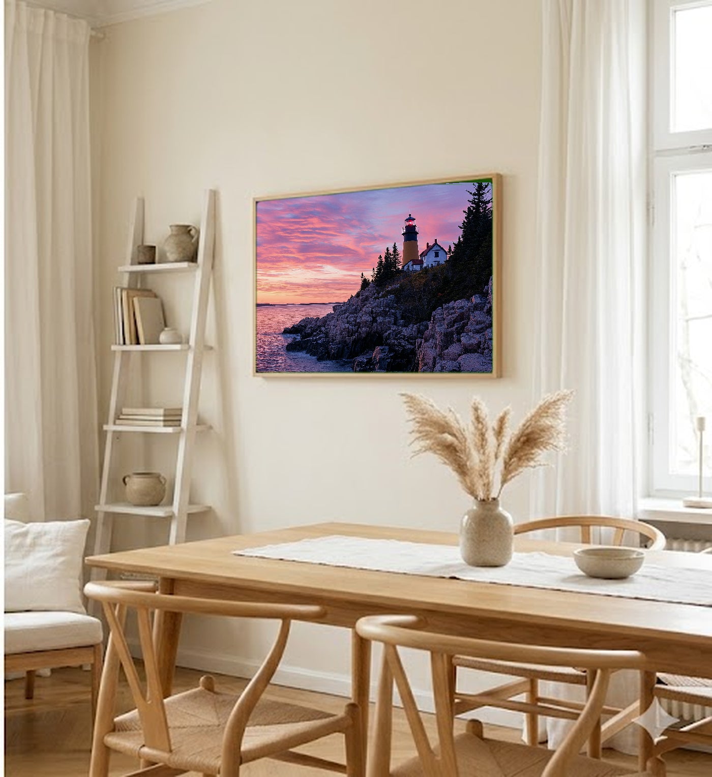 Acadia Maine Canvas Wall Art | Retro National Park Poster Print, Coastal New England Decor, Stretched Canvas — acadia-maine-retro-poster-dining-room-wall-art.jpg