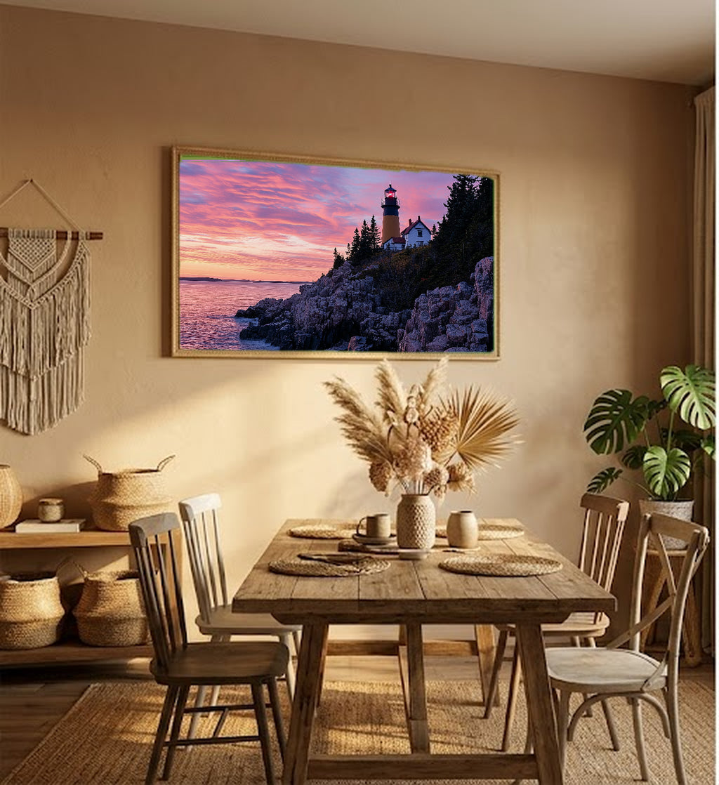 Acadia Maine Canvas Wall Art | Retro National Park Poster Print, Coastal New England Decor, Stretched Canvas — acadia-maine-retro-poster-hallway-wall-art.jpg