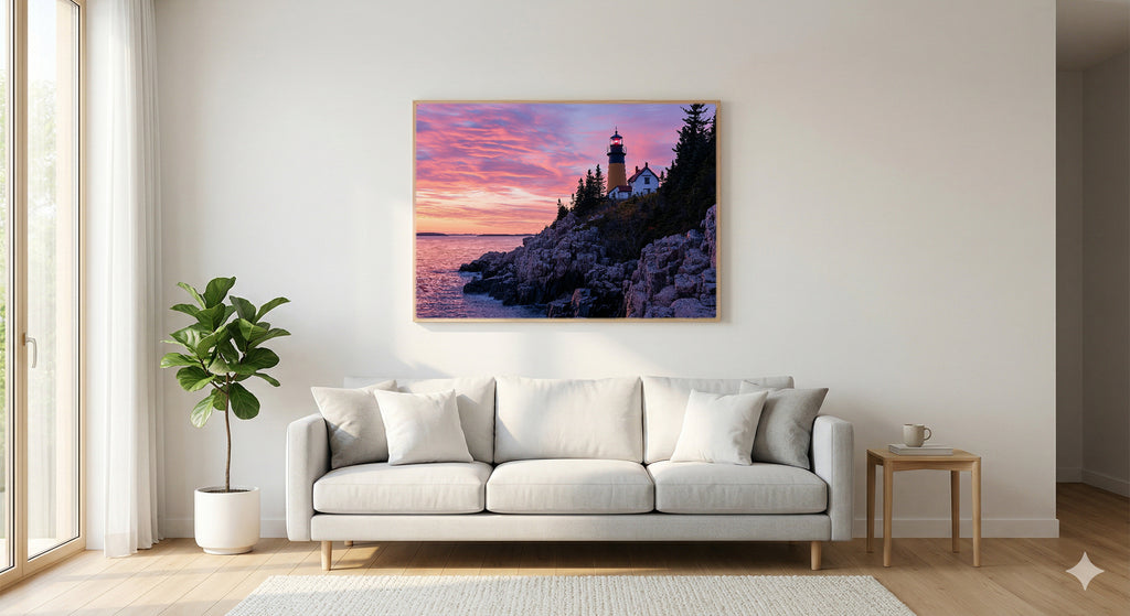 Acadia Maine Canvas Wall Art | Retro National Park Poster Print, Coastal New England Decor, Stretched Canvas — acadia-maine-retro-poster-living-room-wall-art.jpg