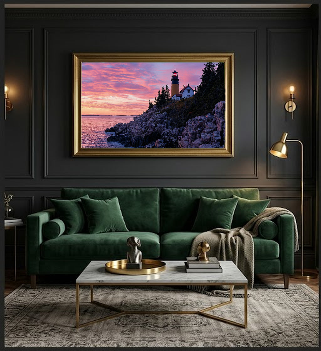 Acadia Maine Canvas Wall Art | Retro National Park Poster Print, Coastal New England Decor, Stretched Canvas — acadia-maine-retro-poster-office-wall-art.jpg