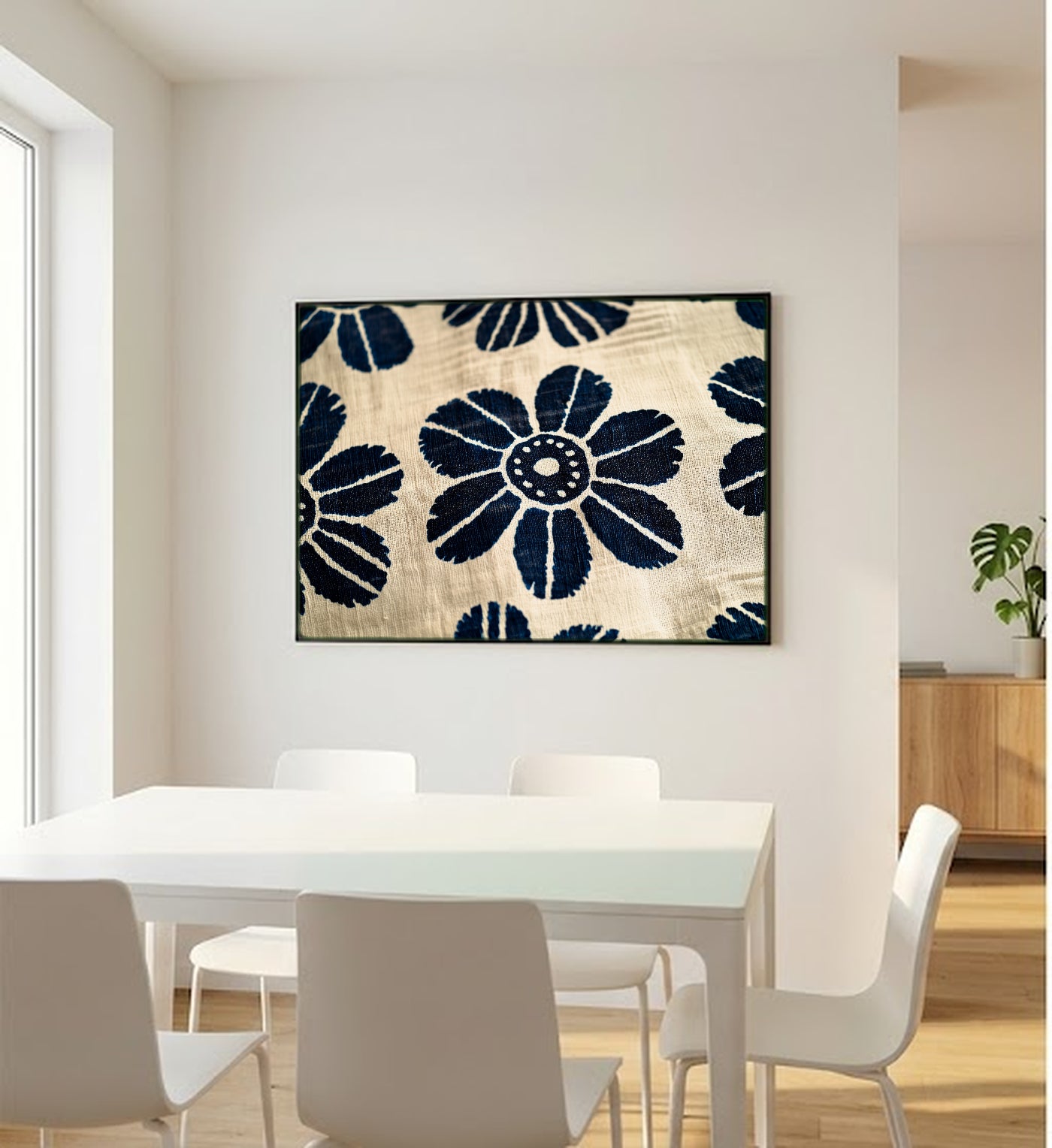 Adire Indigo Canvas Wall Art | Nigerian Textile Pattern Print, Afrohemian Decor, Stretched Canvas — adire-indigo-textile-pattern-bedroom-wall-art.jpg