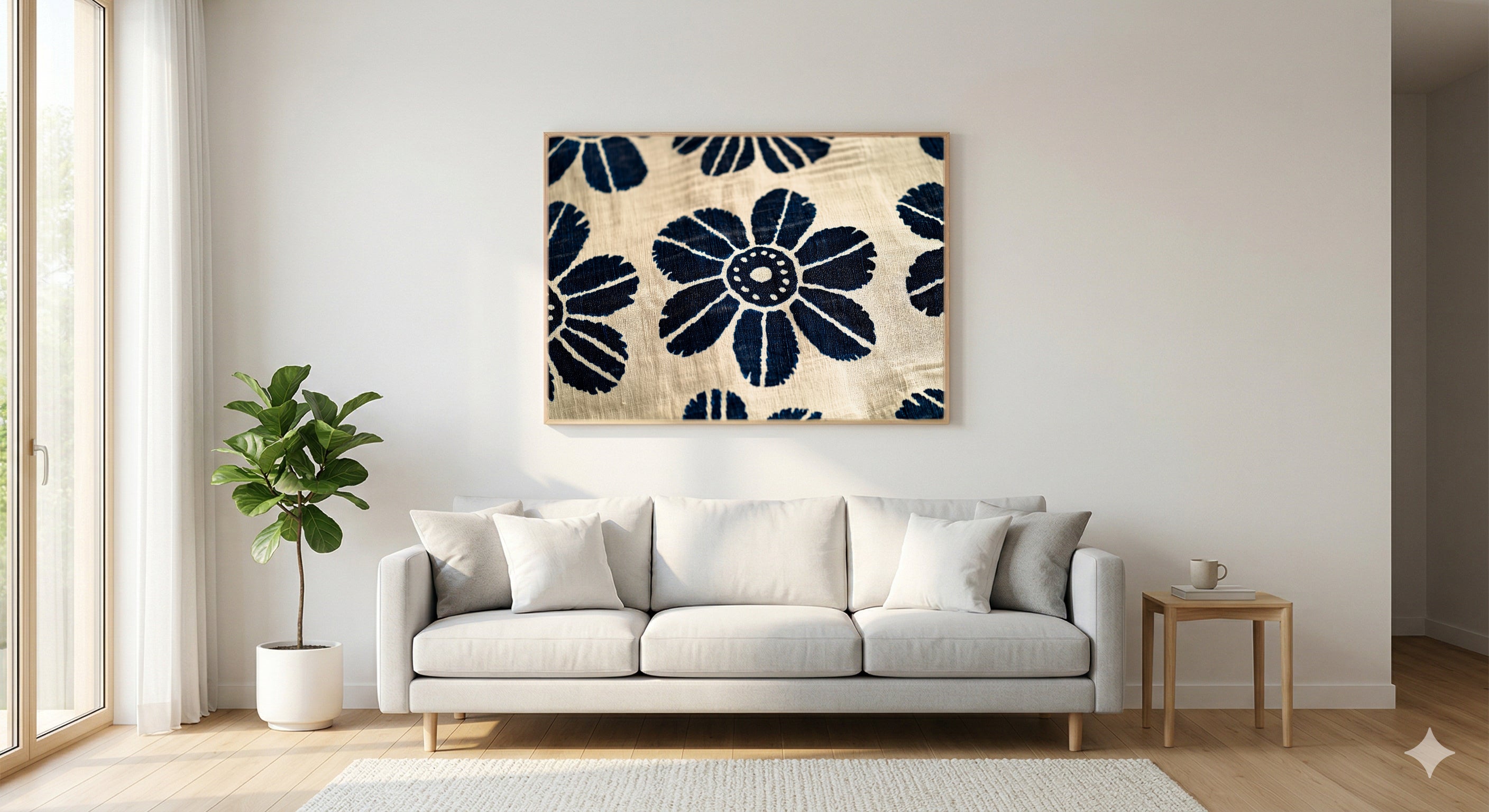 Adire Indigo Canvas Wall Art | Nigerian Textile Pattern Print, Afrohemian Decor, Stretched Canvas — adire-indigo-textile-pattern-living-room-wall-art.jpg