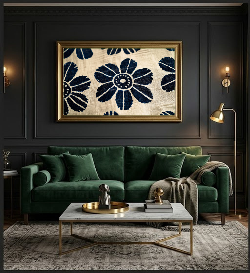 Adire Indigo Canvas Wall Art | Nigerian Textile Pattern Print, Afrohemian Decor, Stretched Canvas — adire-indigo-textile-pattern-office-wall-art.jpg