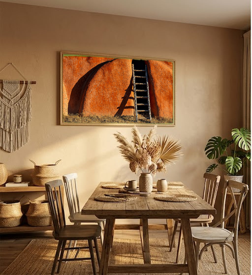 Adobe Pueblo Canvas Wall Art | Architectural Study Print, Southwest Decor, Stretched Canvas — adobe-pueblo-architectural-study-hallway-wall-art.jpg