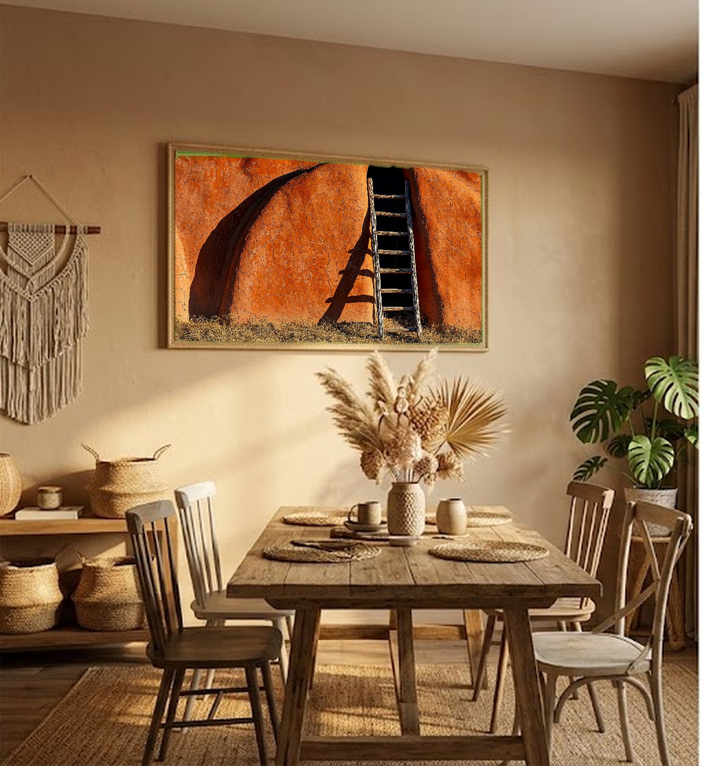 Adobe Pueblo Canvas Wall Art | Architectural Study Print, Southwest Decor, Stretched Canvas — adobe-pueblo-architectural-study-hallway-wall-art.jpg