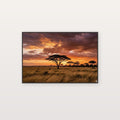 African Savanna Sunset Canvas Wall Art - Safari Landscape Print, Acacia Tree, Wildlife Decor, Stretched Canvas — african savanna sunset canvas print