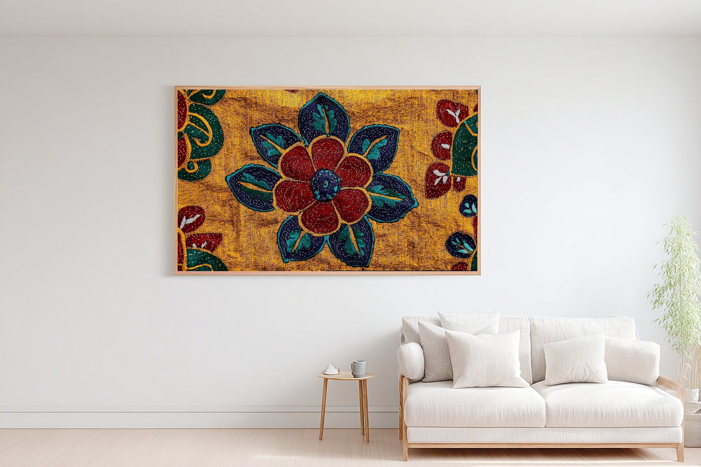 Afrobohemian Ankara Wax Print Stretched Canvas Print for the Home Office, Warm Safari Landscape, Warm Soulful Tones — afrobohemian-ankara-wax-print-bedroom-wall-art.jpg