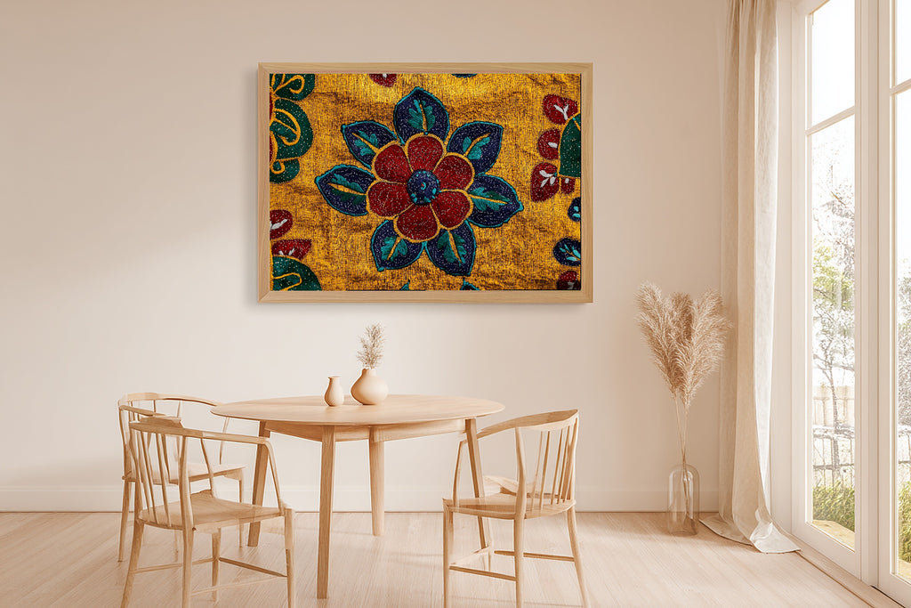 Afrobohemian Ankara Wax Print Stretched Canvas Print for the Home Office, Warm Safari Landscape, Warm Soulful Tones — afrobohemian-ankara-wax-print-dining-room-wall-art.jpg