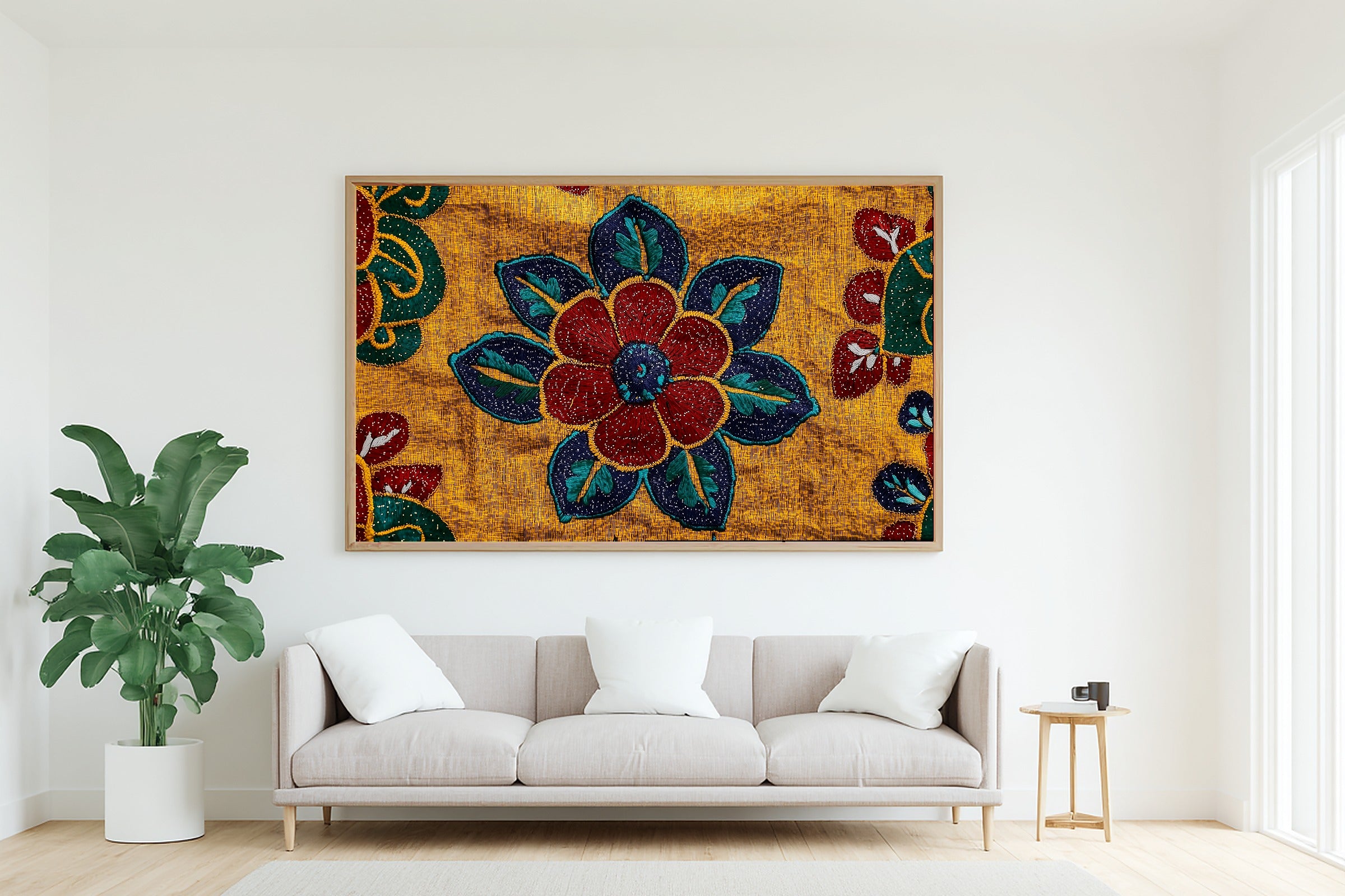 Afrobohemian Ankara Wax Print Stretched Canvas Print for the Home Office, Warm Safari Landscape, Warm Soulful Tones — afrobohemian-ankara-wax-print-living-room-wall-art.jpg
