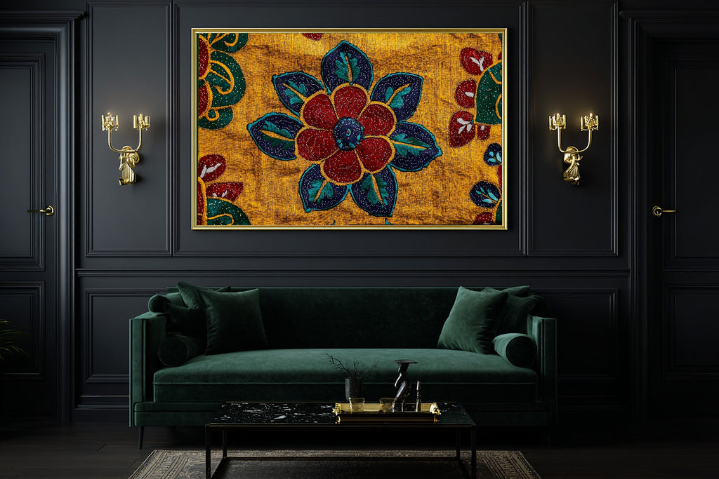 Afrobohemian Ankara Wax Print Stretched Canvas Print for the Home Office, Warm Safari Landscape, Warm Soulful Tones — afrobohemian-ankara-wax-print-office-wall-art.jpg