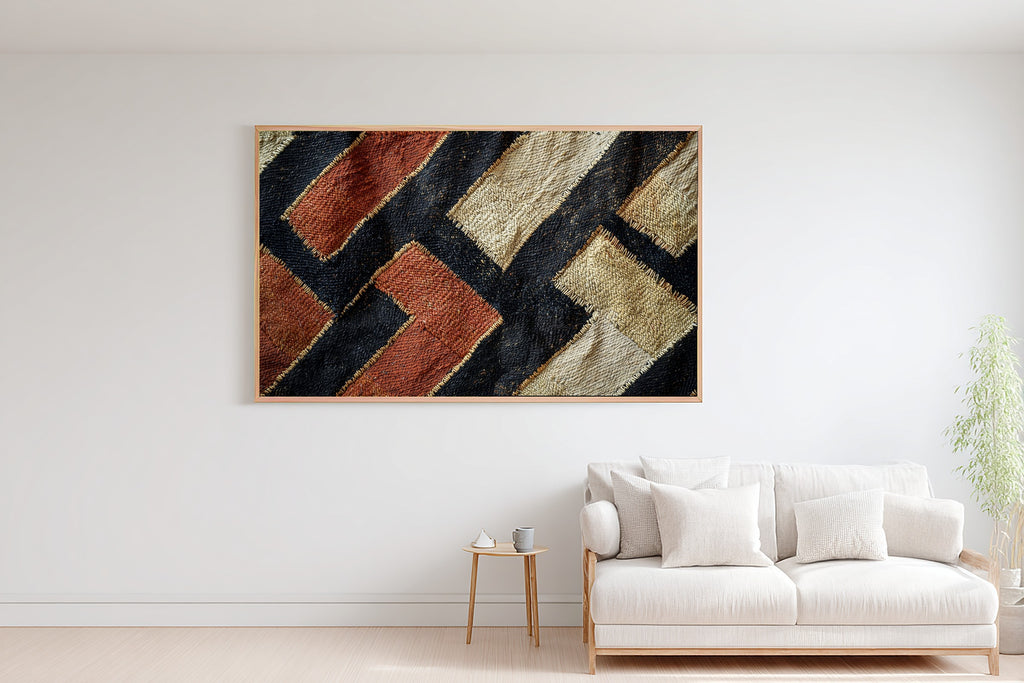 Afrobohemian Kuba Cloth Geometry Giclée Canvas Print, Bold African Wall Decor, Warm Soulful Tones Bedroom Art, Elegant Hostess Gift — afrobohemian-kuba-cloth-geometry-bedroom-wall-art.jpg