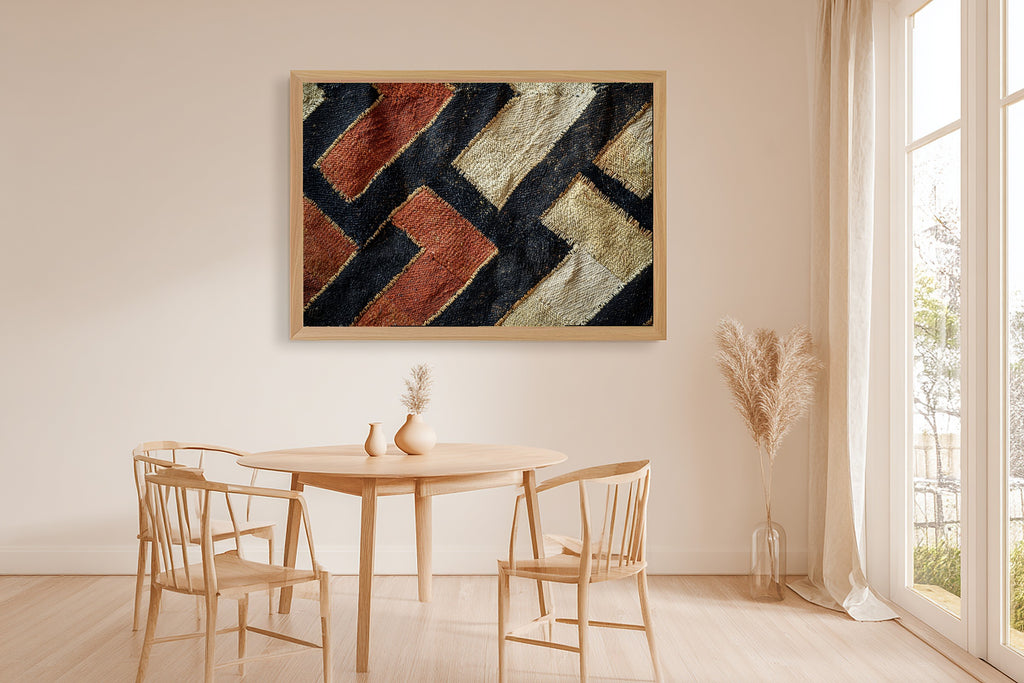 Afrobohemian Kuba Cloth Geometry Giclée Canvas Print, Bold African Wall Decor, Warm Soulful Tones Bedroom Art, Elegant Hostess Gift — afrobohemian-kuba-cloth-geometry-dining-room-wall-art.jpg
