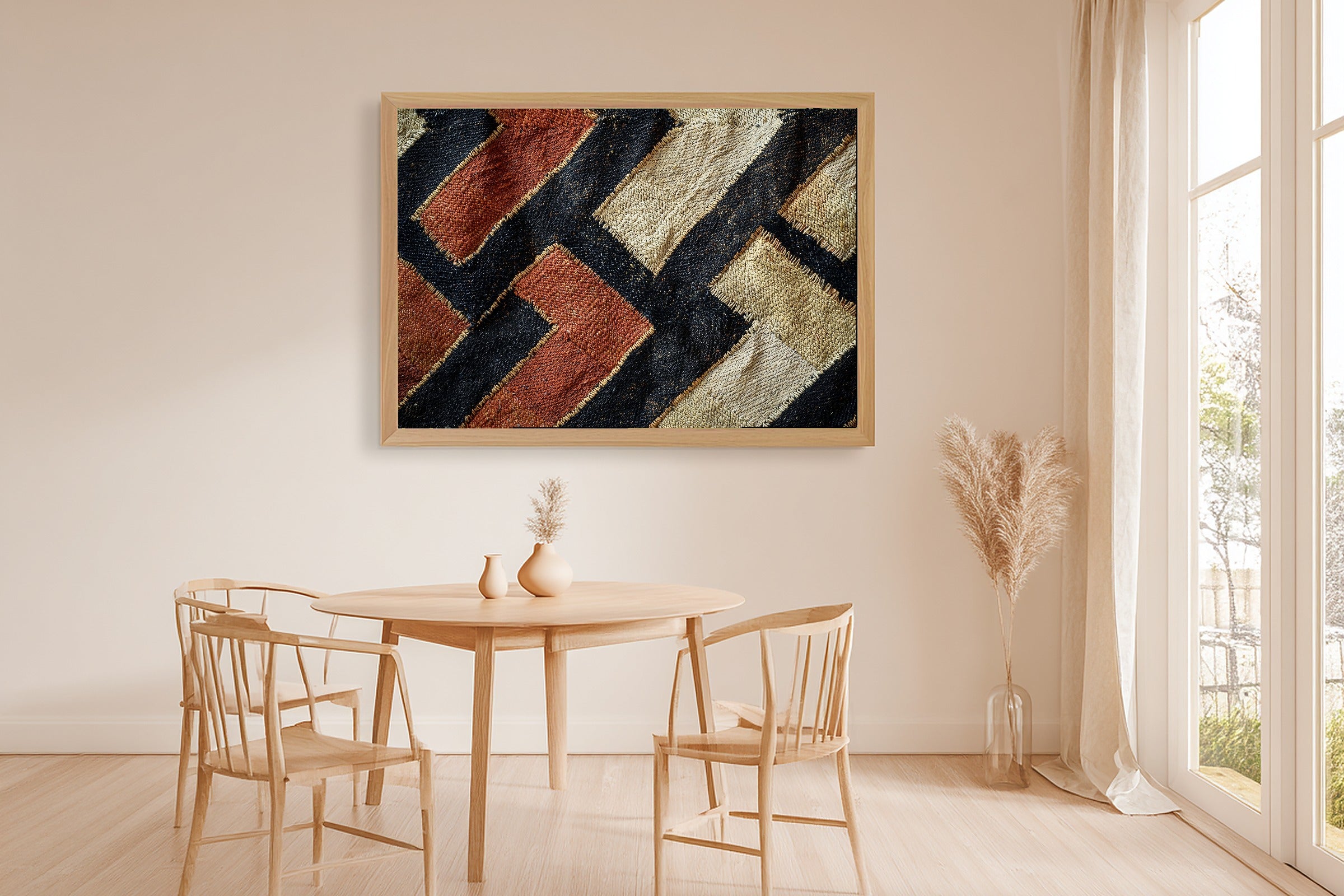 Afrobohemian Kuba Cloth Geometry Giclée Canvas Print, Bold African Wall Decor, Warm Soulful Tones Bedroom Art, Elegant Hostess Gift — afrobohemian-kuba-cloth-geometry-dining-room-wall-art.jpg