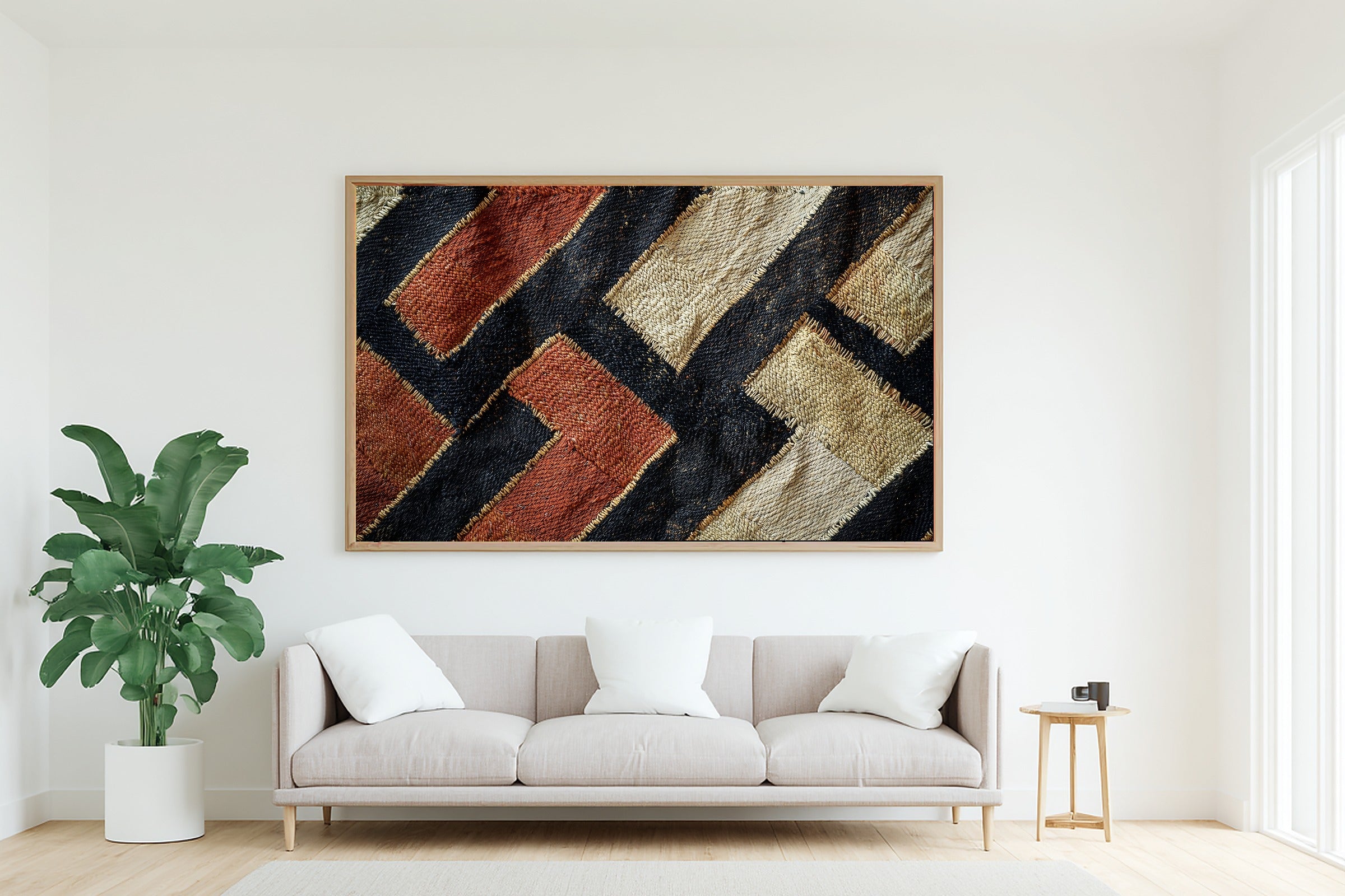 Afrobohemian Kuba Cloth Geometry Giclée Canvas Print, Bold African Wall Decor, Warm Soulful Tones Bedroom Art, Elegant Hostess Gift — afrobohemian-kuba-cloth-geometry-living-room-wall-art.jpg
