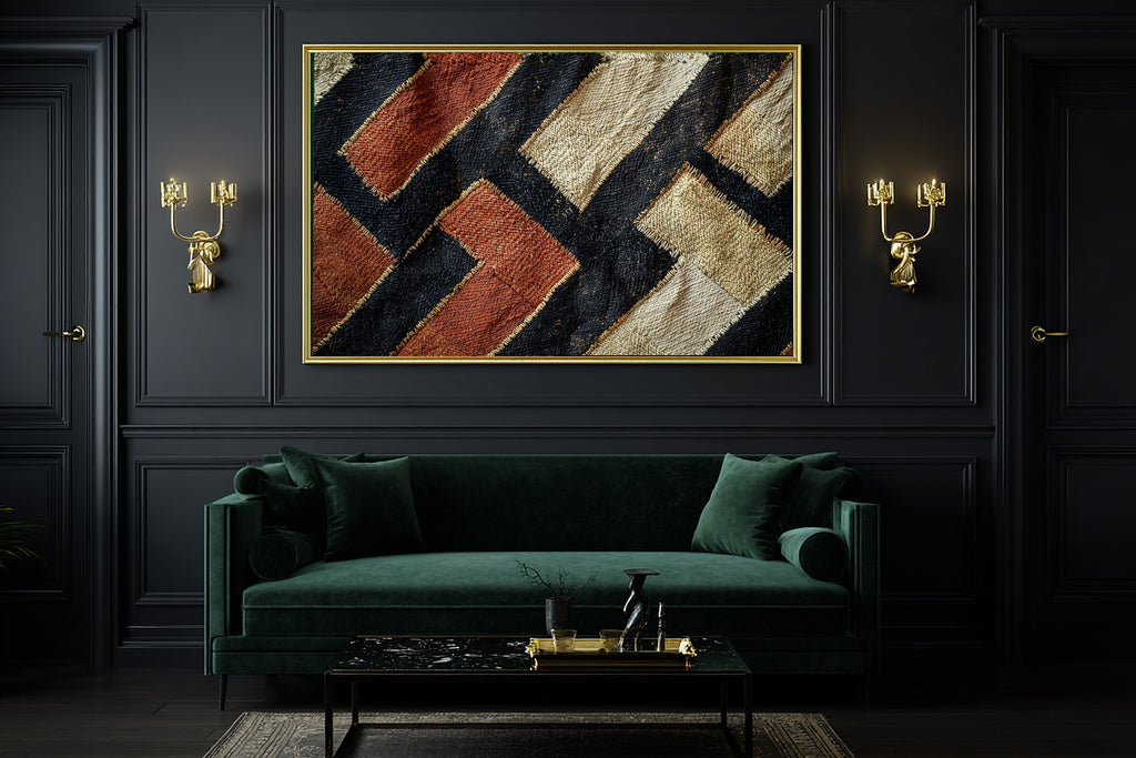 Afrobohemian Kuba Cloth Geometry Giclée Canvas Print, Bold African Wall Decor, Warm Soulful Tones Bedroom Art, Elegant Hostess Gift — afrobohemian-kuba-cloth-geometry-office-wall-art.jpg