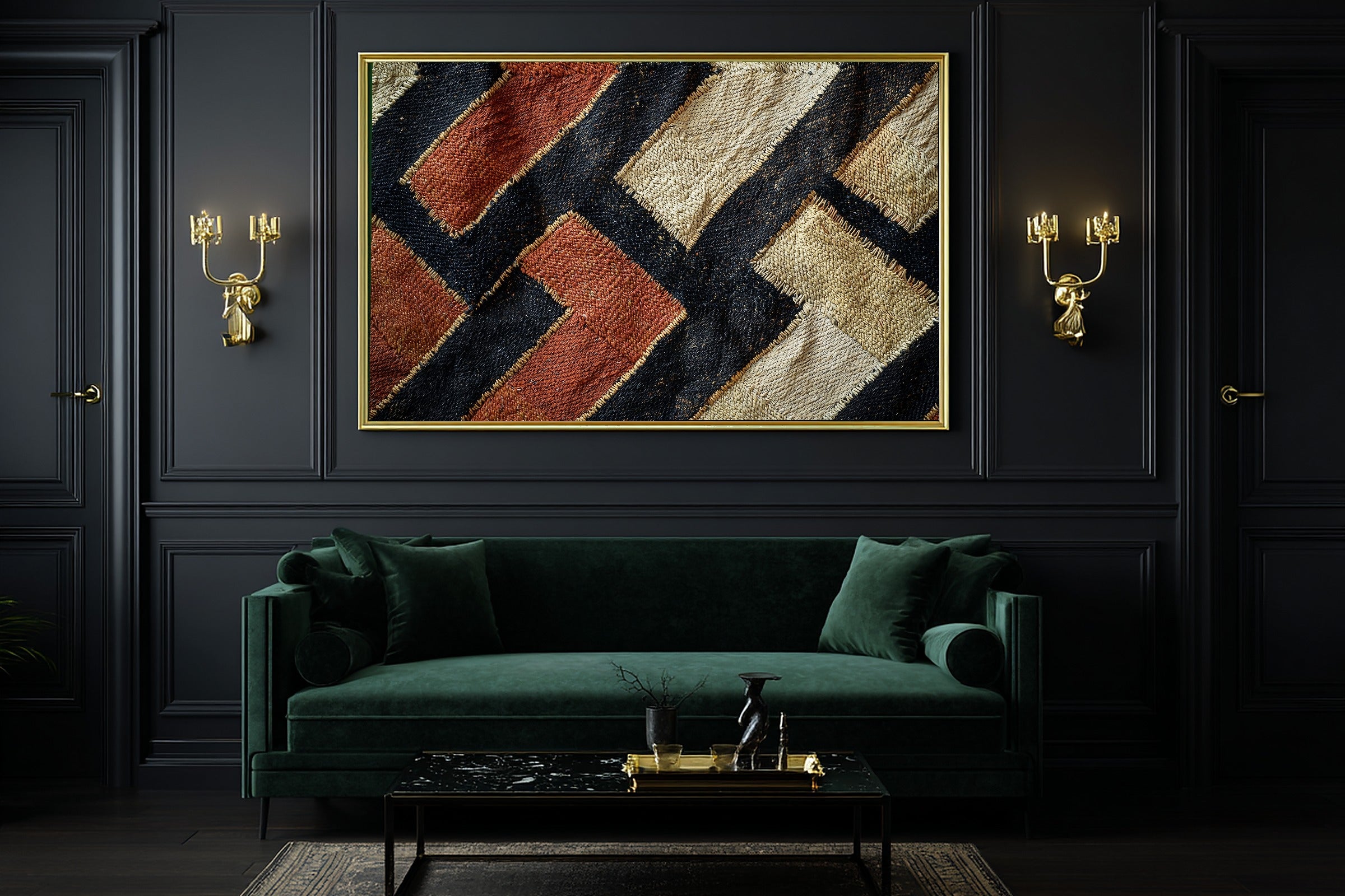 Afrobohemian Kuba Cloth Geometry Giclée Canvas Print, Bold African Wall Decor, Warm Soulful Tones Bedroom Art, Elegant Hostess Gift — afrobohemian-kuba-cloth-geometry-office-wall-art.jpg
