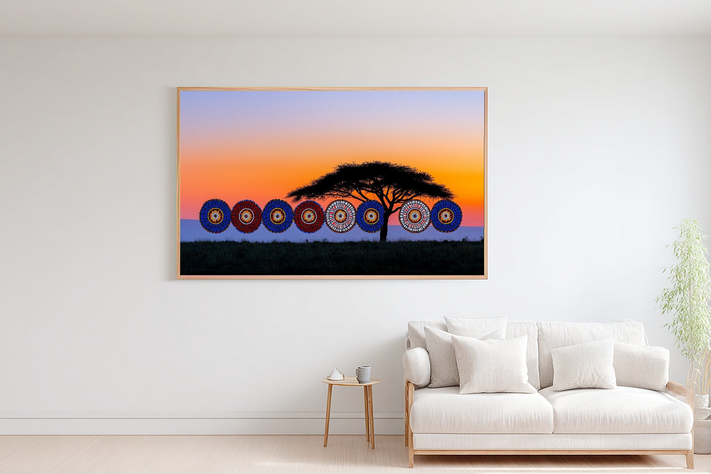 Afrobohemian Maasai Beadwork Sunrise Canvas Print | Afrobohemian Textile Art | Living Room Decor | Perfect Anniversary Gift — afrobohemian-maasai-beadwork-sunrise-bedroom-wall-art.jpg
