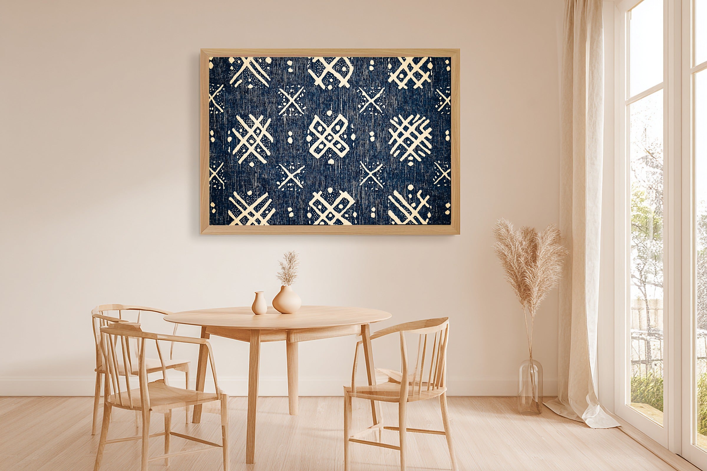 Afrobohemian Mudcloth Indigo Bogolan Giclée Canvas Print | Bold African Wall Decor | Living Room Decor | Gift for Creatives — afrobohemian-mudcloth-indigo-bogolan-dining-room-wall-art.jpg