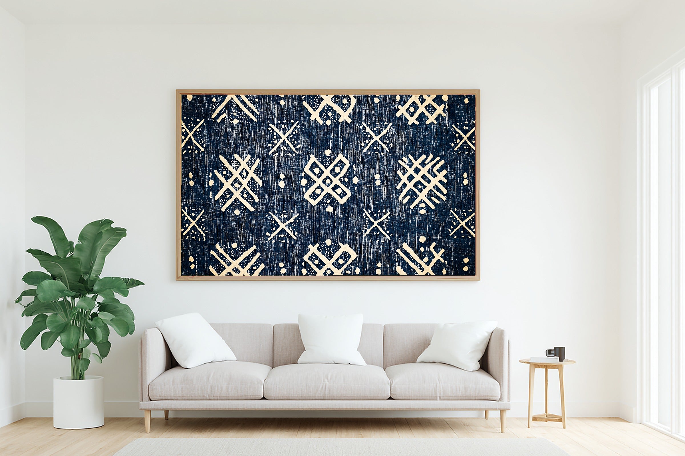 Afrobohemian Mudcloth Indigo Bogolan Giclée Canvas Print | Bold African Wall Decor | Living Room Decor | Gift for Creatives — afrobohemian-mudcloth-indigo-bogolan-living-room-wall-art.jpg