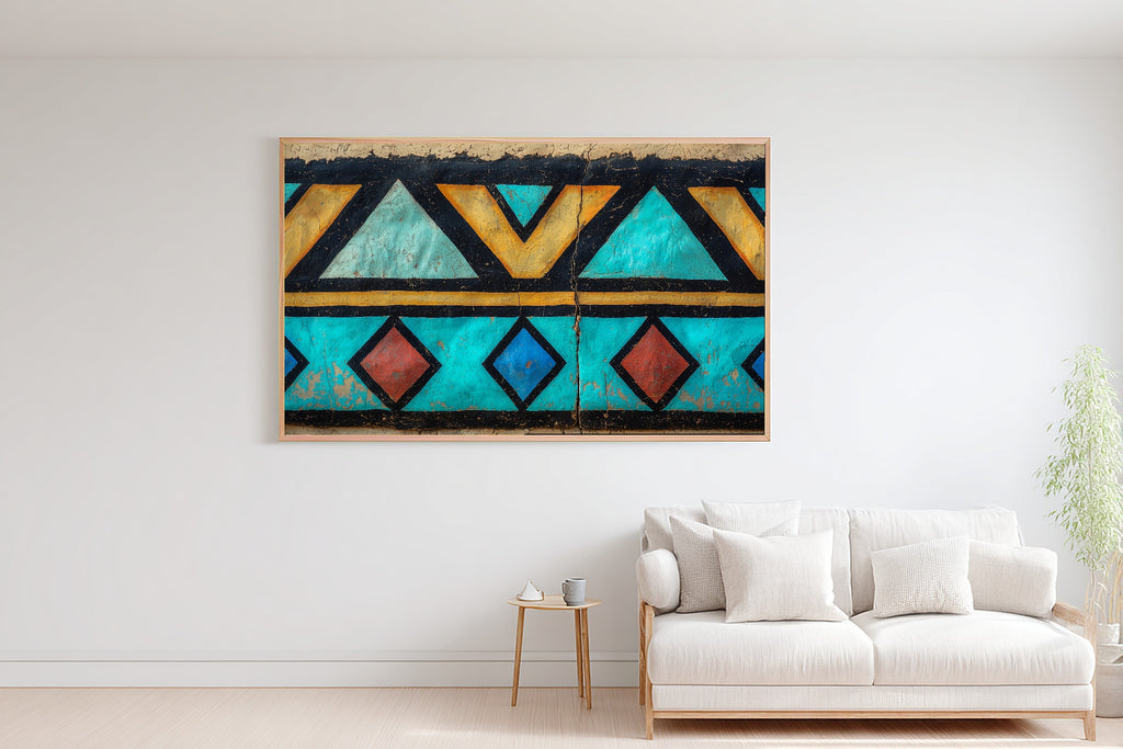 Afrobohemian Ndebele Painted Wall Museum-Quality Canvas, Golden Savanna Print, Living Room Wall Decor, Move-In Gift Idea — afrobohemian-ndebele-painted-wall-bedroom-wall-art.jpg