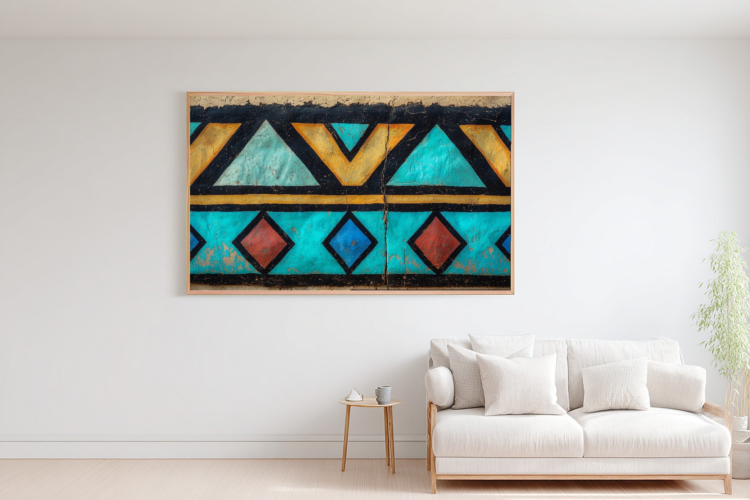 Afrobohemian Ndebele Painted Wall Museum-Quality Canvas, Golden Savanna Print, Living Room Wall Decor, Move-In Gift Idea — afrobohemian-ndebele-painted-wall-bedroom-wall-art.jpg