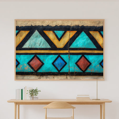 Afrobohemian Ndebele Painted Wall Museum-Quality Canvas, Golden Savanna Print, Living Room Wall Decor, Move-In Gift Idea — afrobohemian-ndebele-painted-wall-canvas-print.jpg